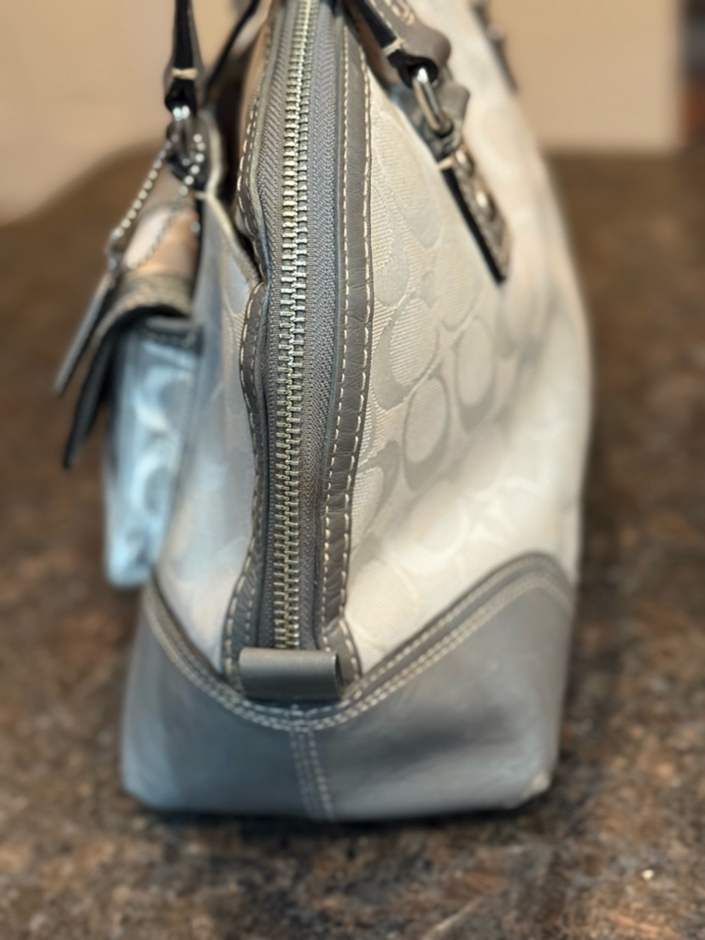 Coach Gray Signature Canvas Satchel with Leather Trim - Picture 5 of 16